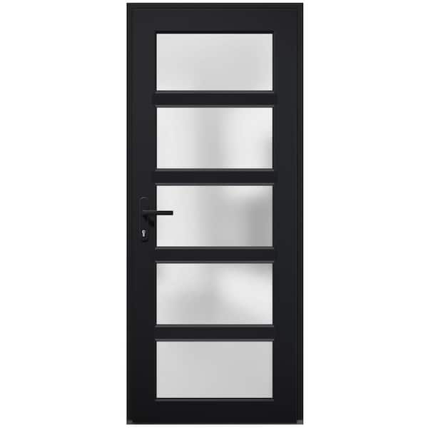 VDOMDOORS 30 in. x 80 in. Right-Hand/Inswing Frosted Glass Matte Black Steel Prehung Front Door with Hardware