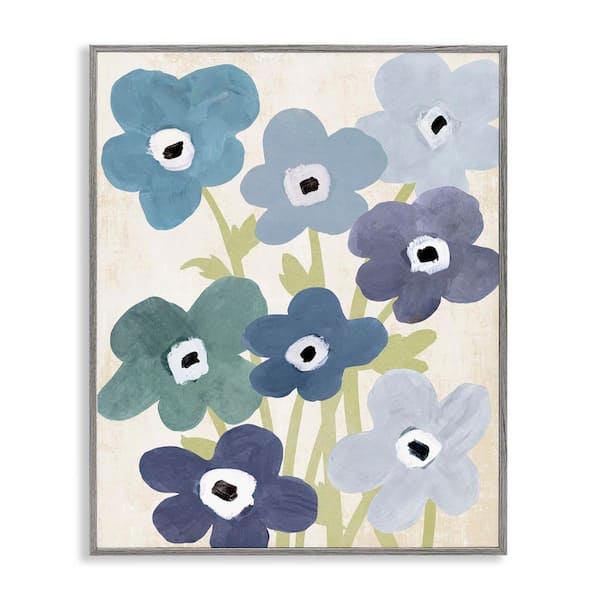 Garden Blossoms in Blue by Susan Arnot Gray Framed Giclee Art Print Nature 24 in. x 30 in.