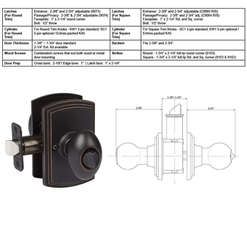 Canova Edged Oil Rubbed Bronze Privacy Door Knob Set
