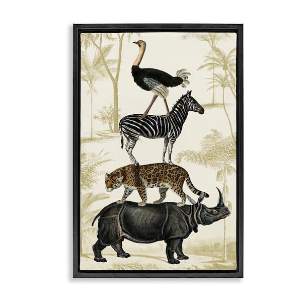 Tower of Safari Animals by Victoria Barnes Black Floater Frame Animal Graphic Art Print 25 in. x 17 in.