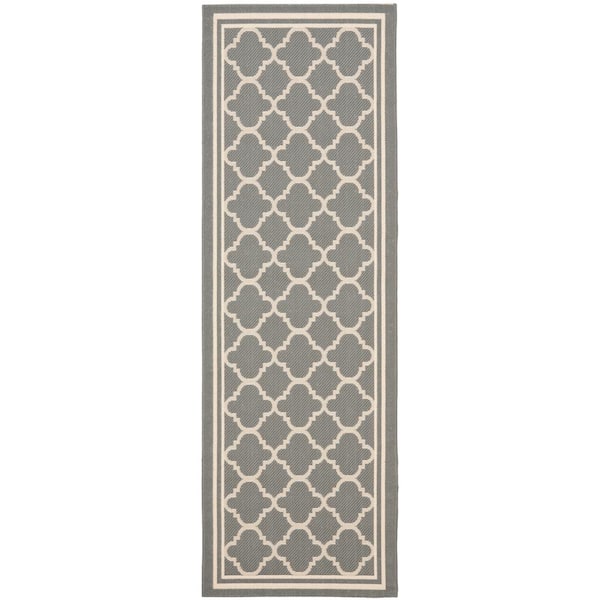 SAFAVIEH Courtyard Anthracite/Beige 2 ft. x 10 ft. Geometric Indoor/Outdoor Patio  Runner Rug