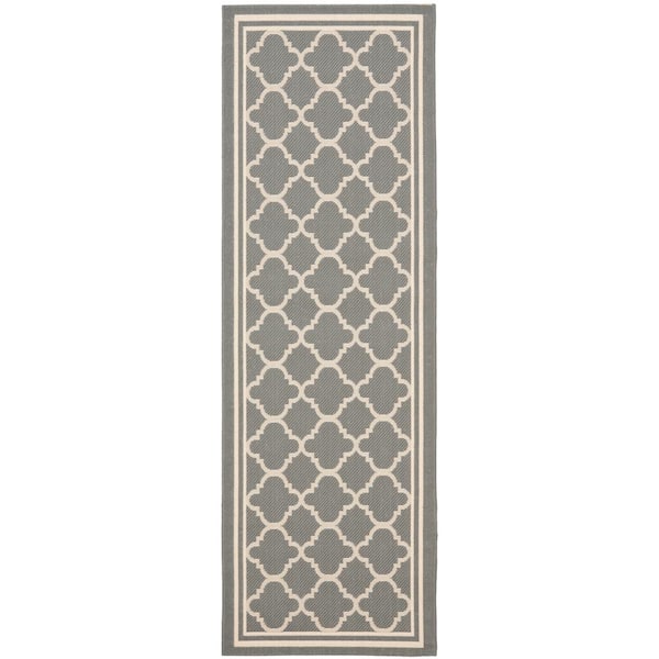 SAFAVIEH Courtyard Anthracite/Beige 2 ft. x 20 ft. Geometric Indoor/Outdoor Patio  Runner Rug