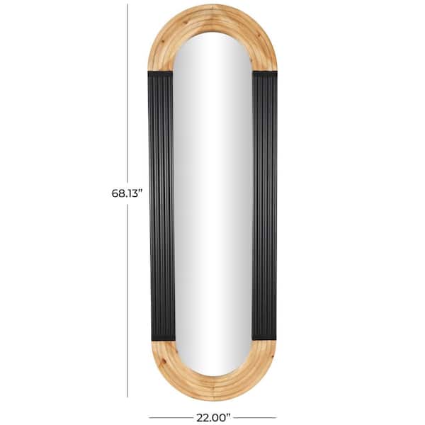 68 in. W x 22 in. H Oval Framed Black Wall Mirror Dimensional Carved Frame Black Detailing