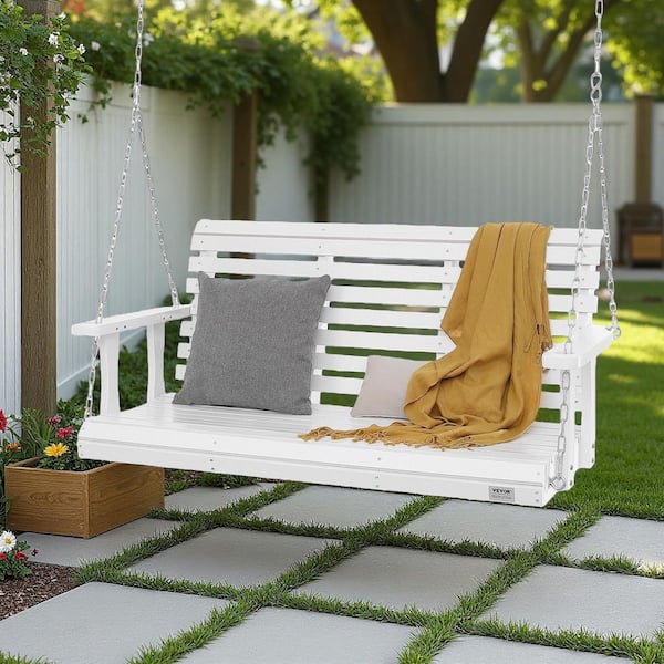 Reviews for White Wood Outdoor Porch Swing with Hanging Chains, 2