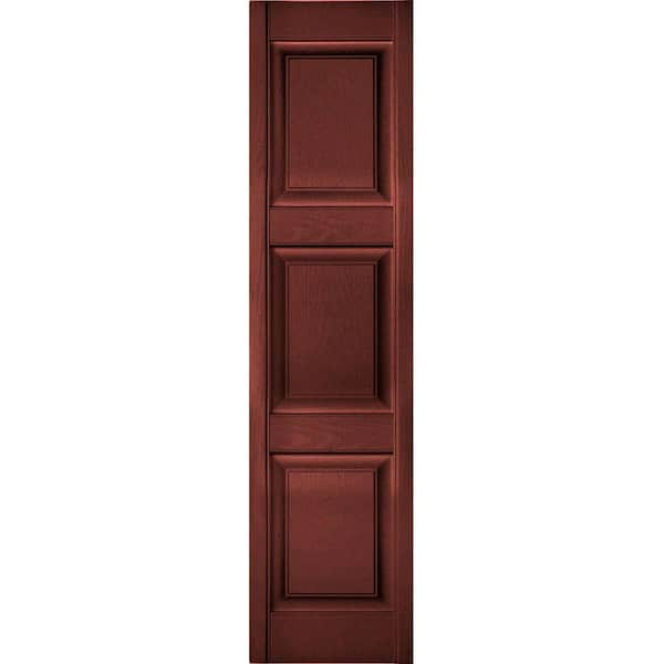 Ekena Millwork 12 in. x 45 in. Lifetime Vinyl Custom 3 Equal Raised Panel Shutters Pair Burgundy Red