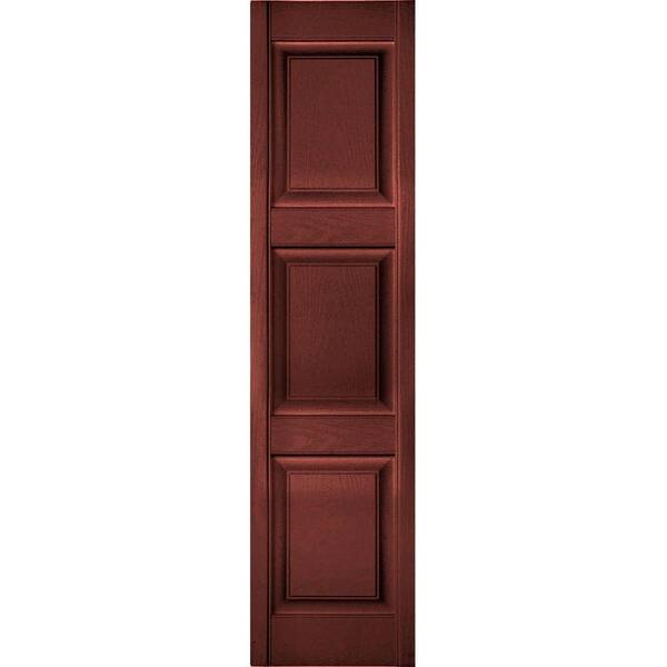 Ekena Millwork 12 in. x 75 in. Lifetime Vinyl Custom 3 Equal Raised Panel Shutters Pair Burgundy Red