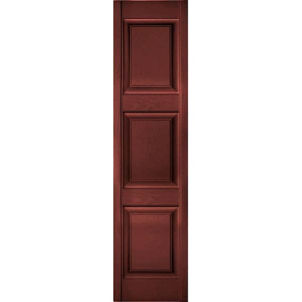 Ekena Millwork 18 in. x 42 in. Lifetime Vinyl Custom 3 Equal Raised Panel Shutters Pair Burgundy Red