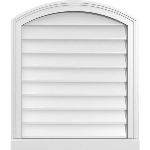 Ekena Millwork 24 in. x 28 in. Arch Top Surface Mount PVC Gable Vent: Functional with Brickmould Sill Frame