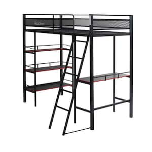 Fortress Gaming Bunk with Desk and Shelving, Twin, Black/Red