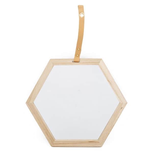 Unbranded Beige Brown 16 in. W x 14 in. H Hexagon Wood Framed Mirror for Bedroom, Living Room, Dining Room, Cloakroom, Entryway
