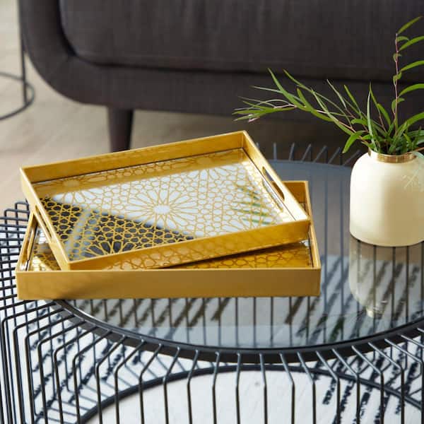 CosmoLiving by Cosmopolitan Gold Plastic Mirrored Geometric Decorative Tray (Set of 2)