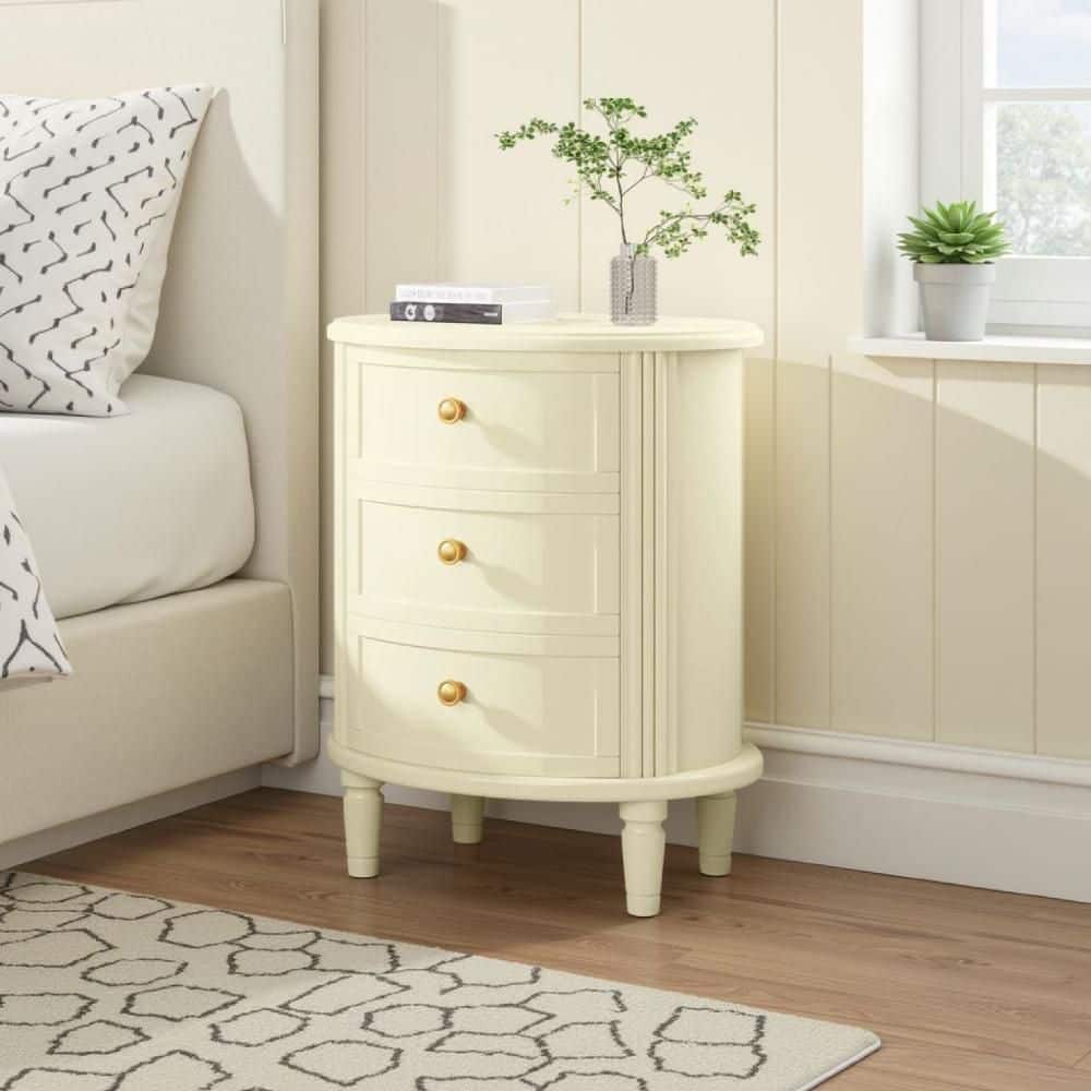 Ivory white 3 Drawer 19.69 in. W Nightstand