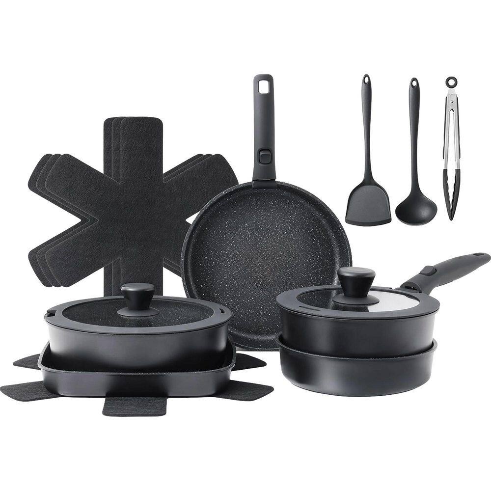 16-Piece Grey Ceramic Nonstick Cookware Set with Detachable Handles, Scratch Resistant, Induction Compatible, Oven Safe price history on PriceWatchPro
