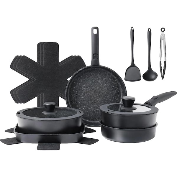 16-Piece Grey Ceramic Nonstick Cookware Set with Detachable Handles, Scratch Resistant, Induction Compatible, Oven Safe