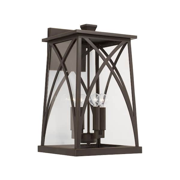 Marshall 20 in. 4-Light Oiled Bronze Outdoor Hardwired Large Wall Lantern Sconce with Clear Glass and No Bulbs Included