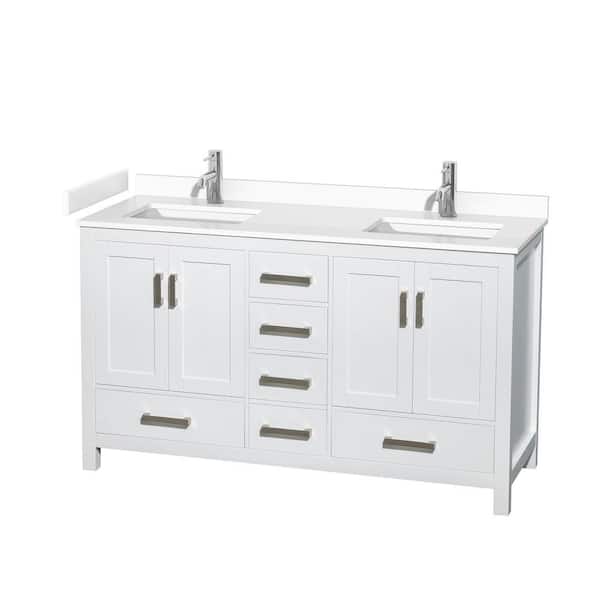 Wyndham Collection Sheffield 60 in. W x 22 in. D Double Bath Vanity in White with Cultured Marble Vanity Top in White with White Basins