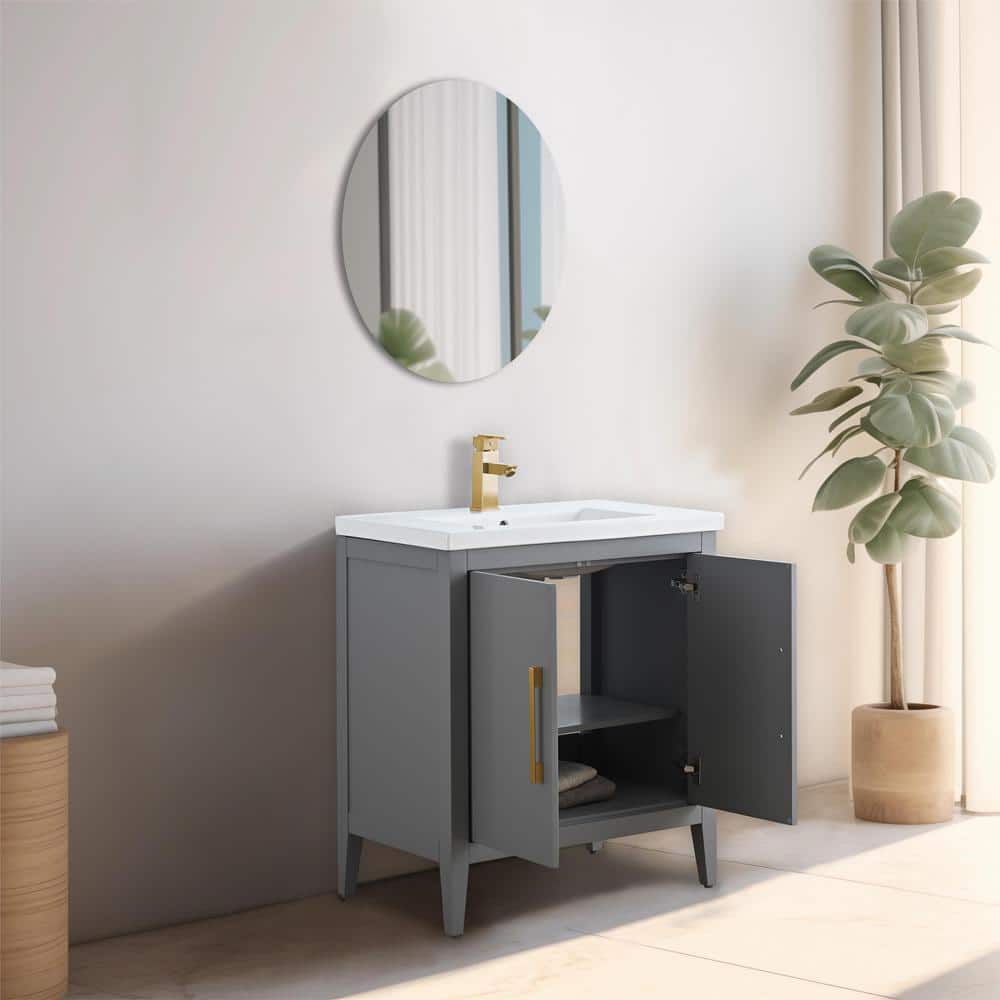 30" Cashmere Gray Single Sink Bathroom Vanity with Ceramic Top