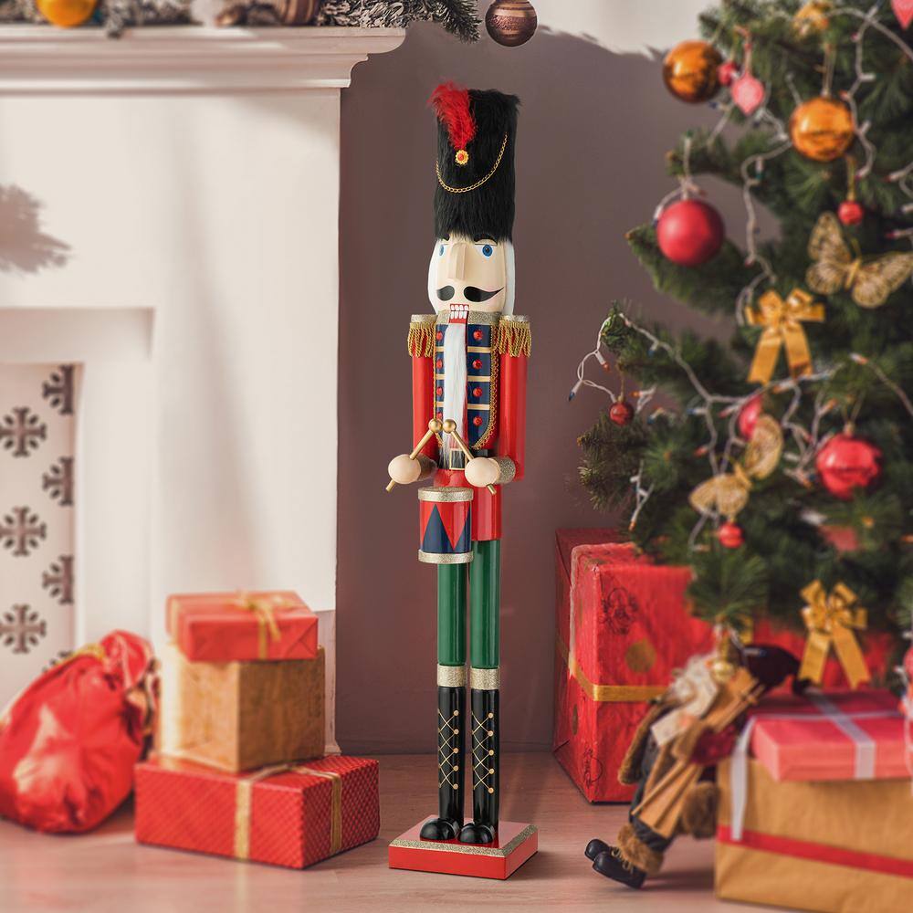 42" Red Green Gold Wooden Christmas Nutcracker with Felt Hat