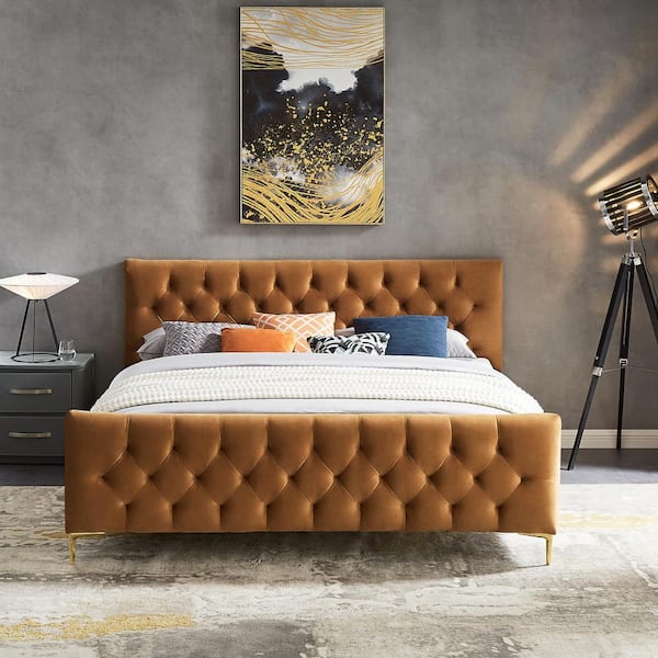 Ashcroft Furniture Co Bellinda Solid Wood Frame King Size Platform Bed in  Cognac Brown HMD00671 - The Home Depot