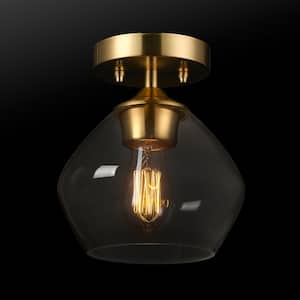 Harrow 8 in. 1-Light Matte Brass Semi-Flush Mount Ceiling Light with Clear Glass Shade