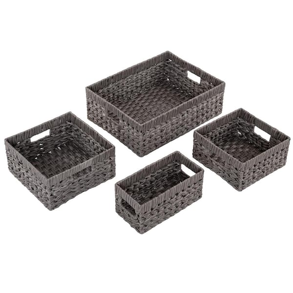 Seville Classics Handwoven Plastic Faux Wicker Modern Gray Storage Basket Set 4-Pack