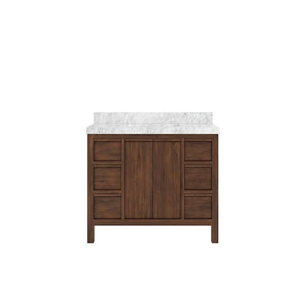 Willow Collections Elizabeth Teak 42 in. W x 22 in. D x 36 in. H Single Sink Bath Vanity in Dark Walnut with 2" Carrara Marble Top