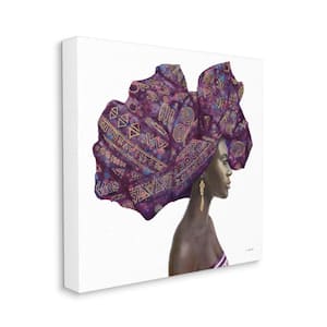 "Female Portrait Strong Headwrap Purple Gold Artwork" by James Wiens Unframed People Canvas Wall Art Print 24 in x 24 in