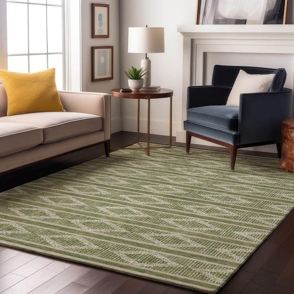 Mayfield Premium Machine Washable Abstract AMF1029 Green 3 ft. x 4 ft. Area Rug