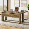BYBLIGHT 63 in. L-Shaped Oak Brown Engineered Wood Executive Desk, Corner Work Table Computer Workstations BB-F2167GX