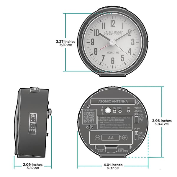 La Crosse Technology 4 in. Round Black Atomic Analog Alarm Clock