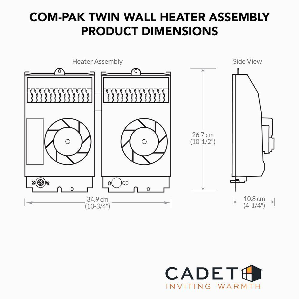Black Twin Fan-Forced Electric Wall Heater with Thermostat