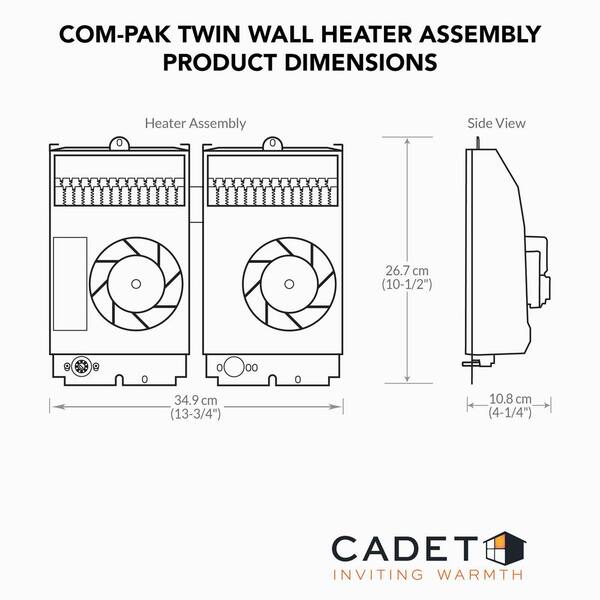 Cadet 240/208-volt 4,000/3,000-watt Com-Pak Twin In-wall Fan-forced  Replacement Electric Heater Assembly CST402 - The Home Depot