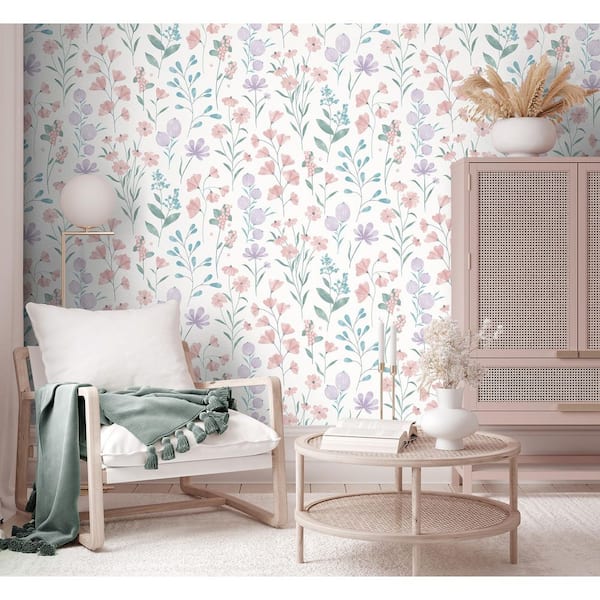 Floral Candy Pink and Violet Wallpaper Sample