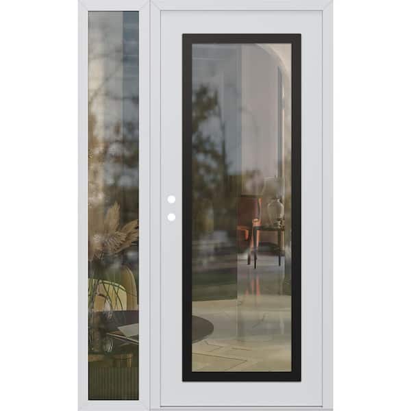 C1 48 in. x 80 in. Black P Right-Hand/Inswing Clear Glass White/White Sidelite Steel Prehung Front Door