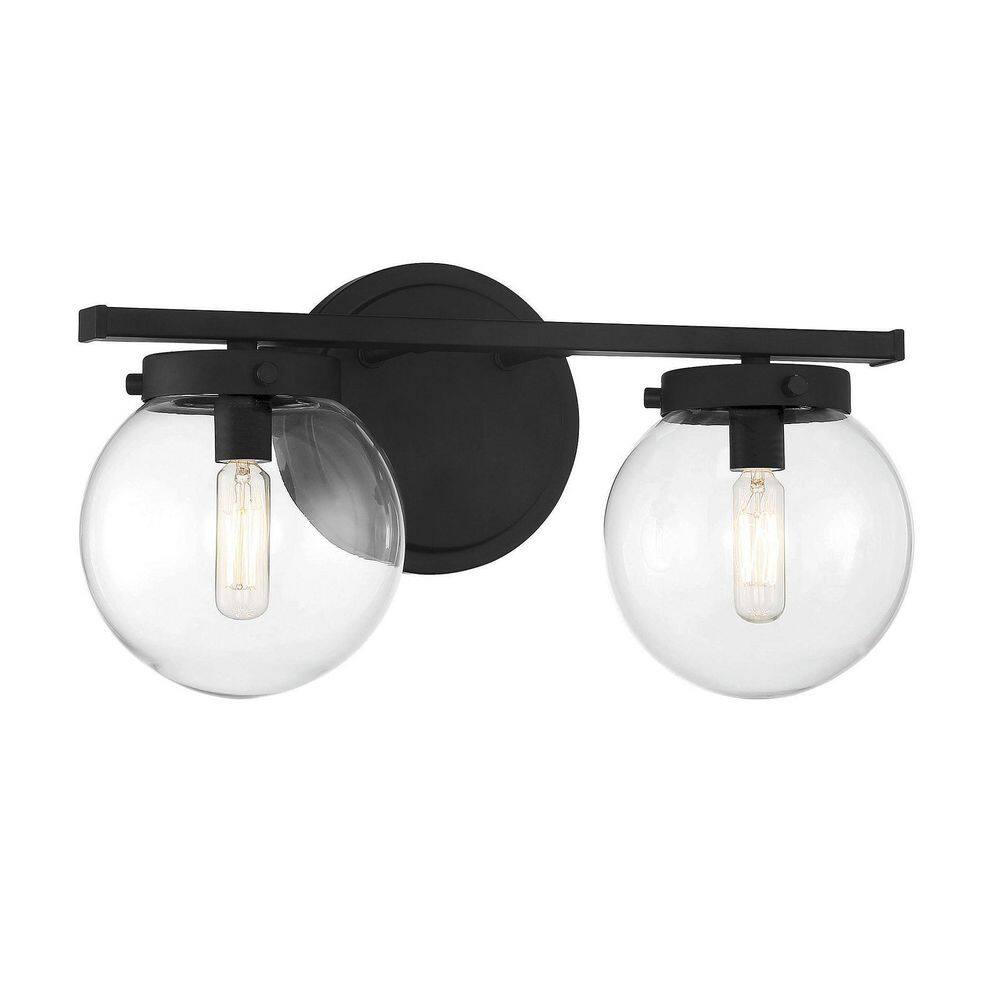 Linda 2-Light Matte Black Outdoor Vanity Light with Clear Glass