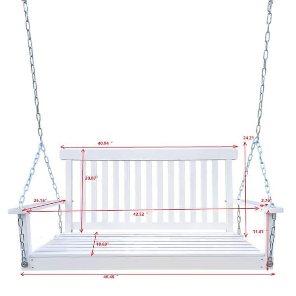 Tatayosi 2-Person White Swing, with Armrests and Hanging Chains, for Outdoor Patio, Garden Yard, Porch, Backyard or Sunroom