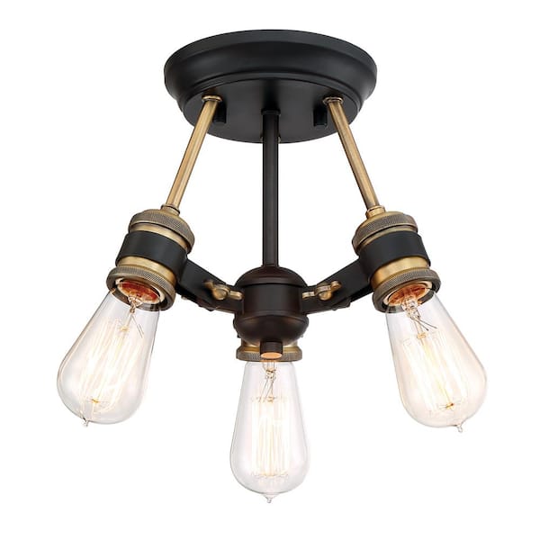 Designers Fountain Miles 13 in. 3-Light Vintage Bronze Industrial Entryway Semi-Flush Mount with No Bulbs Included