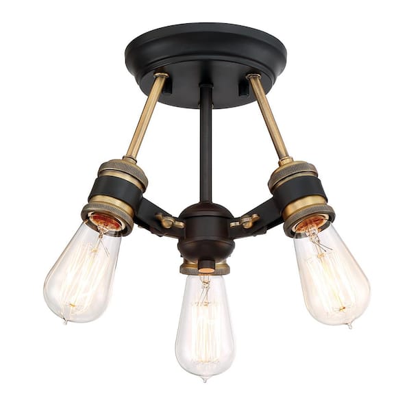 Designers Fountain 13 in. Miles 3-Light Vintage Bronze Interior Ceiling Light Semi Flush Mount