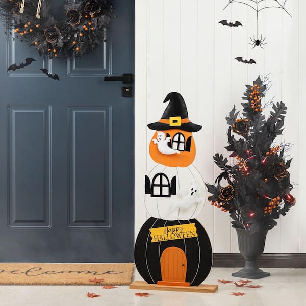 35 in. H Halloween Wooden Pumpkin Haunted House Porch Decor