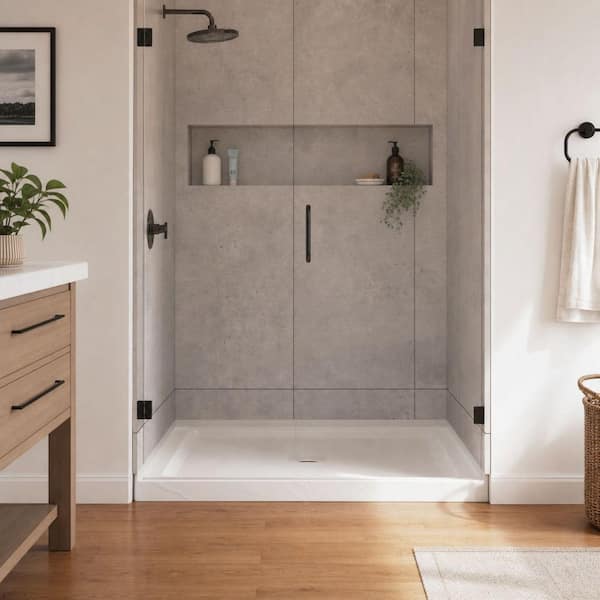 36 in. L x 36 in. W x 3.5 in. H Alcove Square Acrylic Anti-Slip Shower Pan Base with Center Drain in Slate White