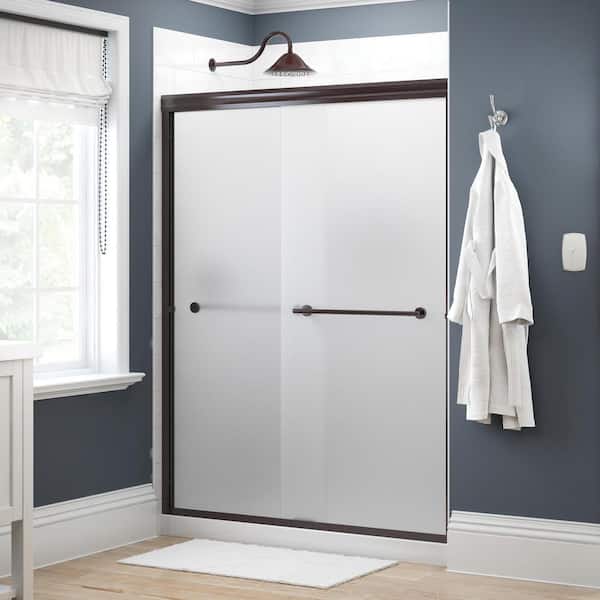 Delta Traditional 60 in. x 70 in. Semi-Frameless Sliding Shower Door in Bronze with 1/4 in. Tempered Frosted Glass