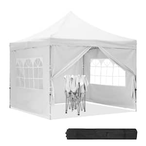10 ft. x 10 ft. White Instant Folding Canopy with 4 Sidewalls and Roller Bag for Party