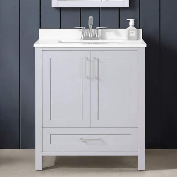 Home Decorators Collection Moorside 30 in. Single Sink Dove Gray Bath Vanity with White Engineered Stone Top (Assembled)