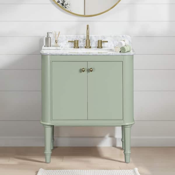 Collette 30 in. Single Sink Freestanding Bathroom Vanity in Moss Green with White Carrara Marble Top (Assembled)