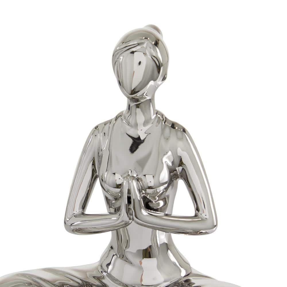 Silver Porcelain Yoga Statue Set with Black Base