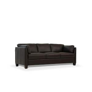 Amelia 83 in. Rolled Arm Leather Rectangle Nailhead Trim Sofa in Chocolate