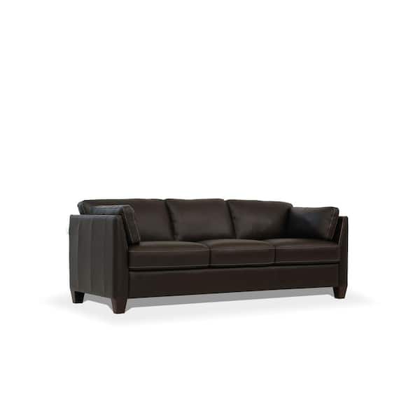 HomeRoots Amelia 83 in. Rolled Arm Leather Rectangle Nailhead Trim Sofa in Chocolate