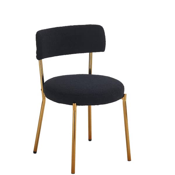Zeus & Ruta Black Metal Teddy fabric Outdoor Dining Chairs with Cushions, Curved Back, Set of 2