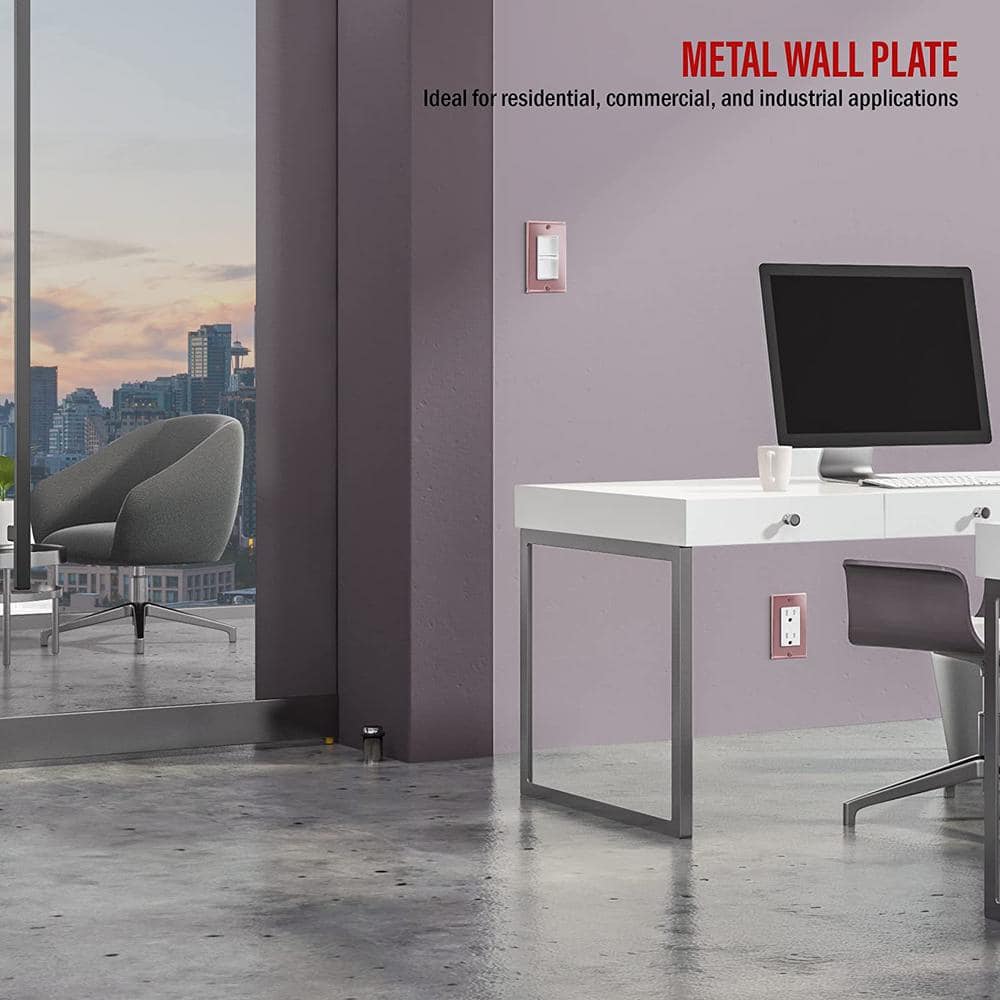 Polished Rose Gold 1-Gang Metal Wall Plate Set