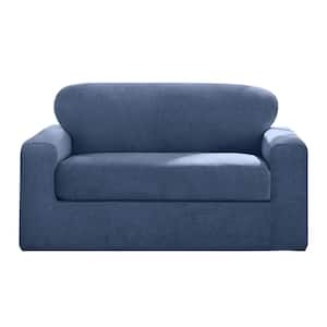 Cedar Stretch Indigo Polyester Textured 2-Piece Loveseat Slipcover